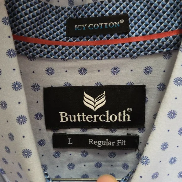 Buttercloth | Light Blue Polka Dot Shirt | L - Picture 2 of 3